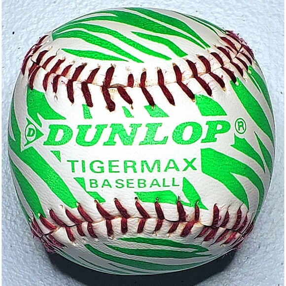 Dunlop Tigermax Baseball Hand Stitched White Neon Green Stripes VTG 90s Gen X - Picture 1 of 4